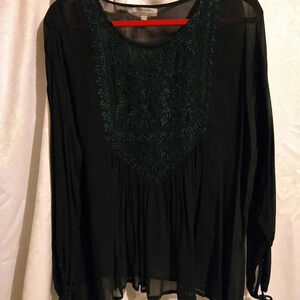 Regal Green Sheer Flowy Blouse